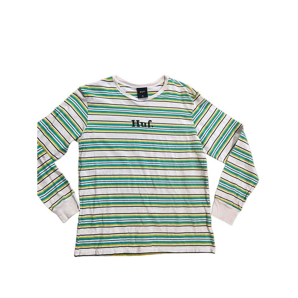 HUF Mens Pasadena Striped‎ Long Sleeve T-Shirt - Teal/Yellow Sz M